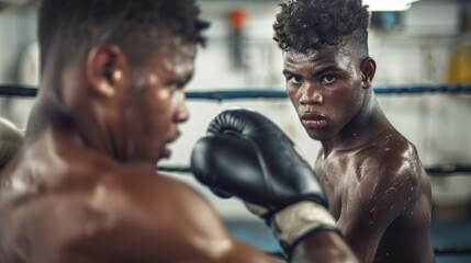 Intense Training Session: Teenage Boxer with Coach in Gym