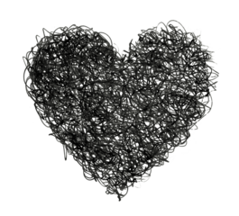 PNG Black and white Hand drawn scrawl sketch line heart doodle pattern. Pen, pencil, crayon texture marker texture on transparent background.