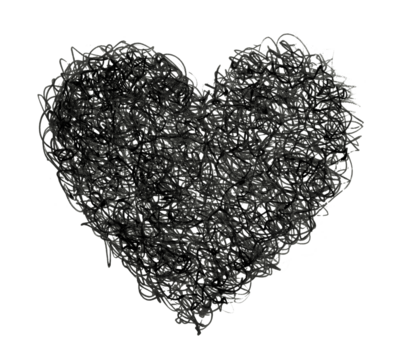 PNG Black and white Hand drawn scrawl sketch line heart doodle pattern. Pen, pencil, crayon texture marker texture on transparent background.