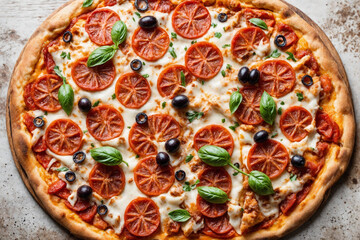 hot italian pizza with cheese and basil
