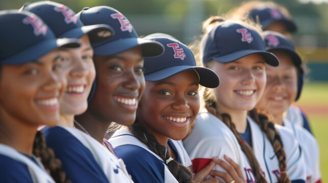 Empowered Women's Baseball Team Celebrating Diversity and Confidence in Sports Uniforms