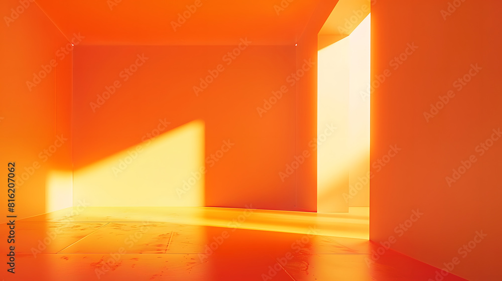 Fototapete empty orange room with deep artistic shadow minimalistic space concept : generative ai