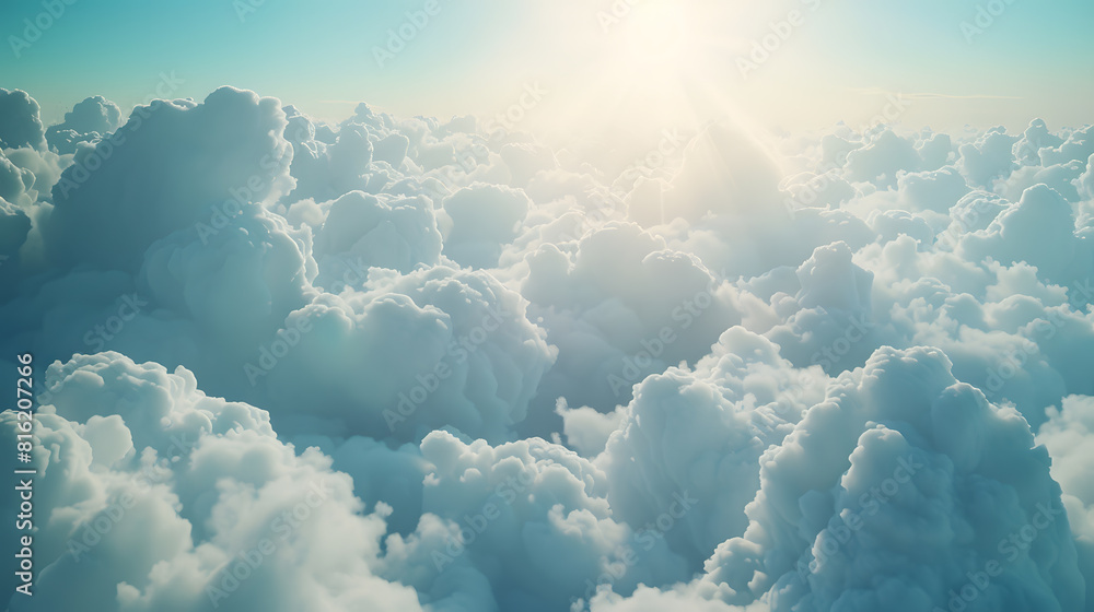 Aufkleber in the empty sky lots of clouds and sunny ray of light : generative ai