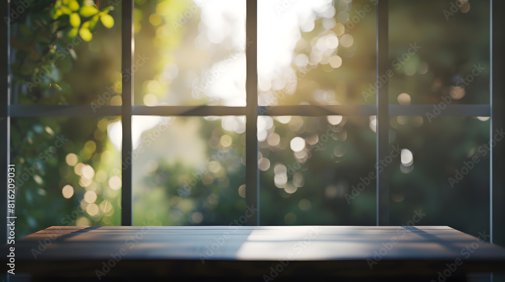 Poster blurred window background with table : generative ai