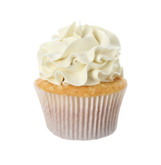 Tasty vanilla cupcake with cream isolated on white