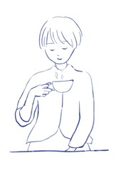 コーヒーを飲もうとしている人のイラスト