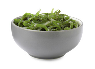Tasty seaweed salad in bowl isolated on white