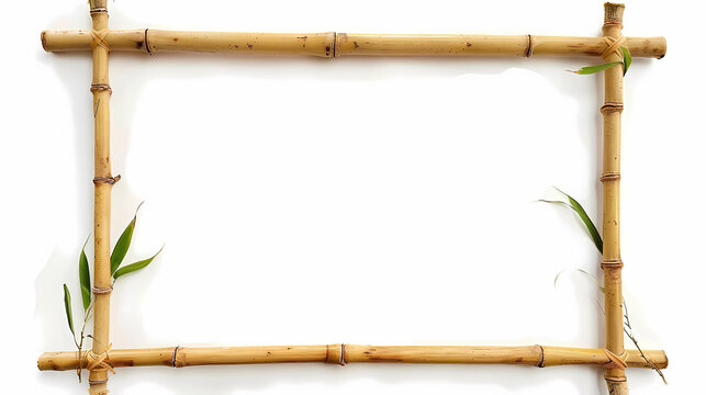 bamboo frame, bamboo frame, brown bamboo frame,  tropical frame sign board with ropes,bamboo picture frame, beach,  isolated on white background, wooden border