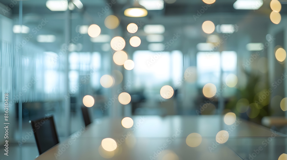 Poster Blurred empty open space office Abstract light bokeh at office interior background for design : Generative AI