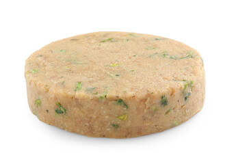 Uncooked lentil cutlet isolated on white. Vegetarian product