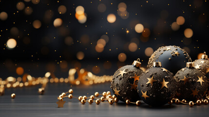 Fototapeta premium Christmas background with golden and black balls and beads
