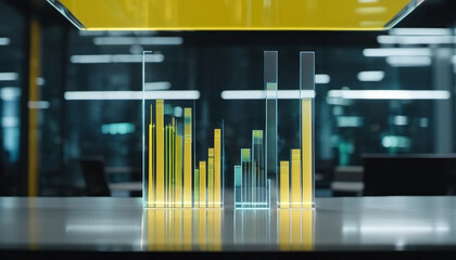 Yellow charts above the glass table. 