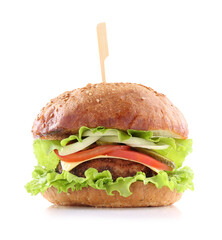 Vegetarian burger with delicious patty isolated on white