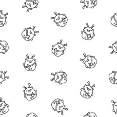 Obraz premium Cute kawaii little pig. Seamless pattern. Coloring Page. Smiling nice cartoon animal character. Hand drawn style. Vector drawing. Design ornaments.
