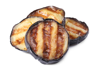 Slices of tasty grilled eggplant isolated on white