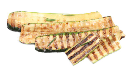 Delicious grilled zucchini and rosemary isolated on white