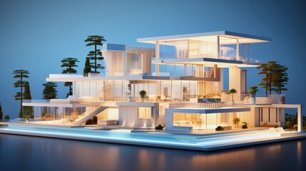 illustration of a 3d luxury villa architecture model