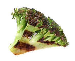Tasty grilled green broccoli isolated on white