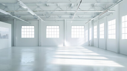 An empty white garage with windows : Generative AI