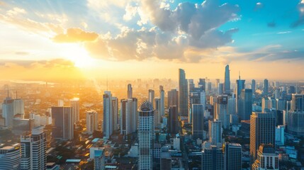 Fototapeta premium Bangkok Cityscape, Business district with high building at sunshine day, Bangkok, Thailand, Asia