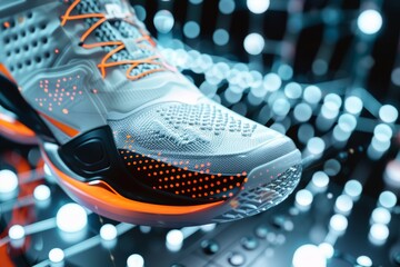 High-Tech Basketball Shoe Close-Up Showcasing Smart Features and Performance Tracking