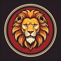 Obraz premium king lion head pridful on black background in a red circle