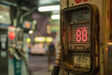Obraz premium High Fuel Prices at Gas Station Pump with Concerned Consumer in Background