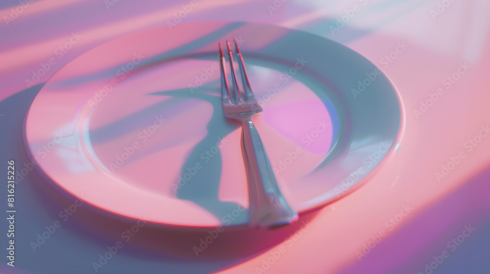 Poster plate knife and fork on table background : generative ai