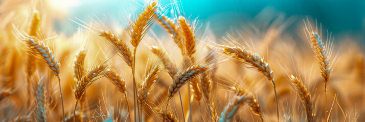 Fototapeta premium Golden Wheat Field Illuminated by Sunlight in a Vibrant Summer Landscape