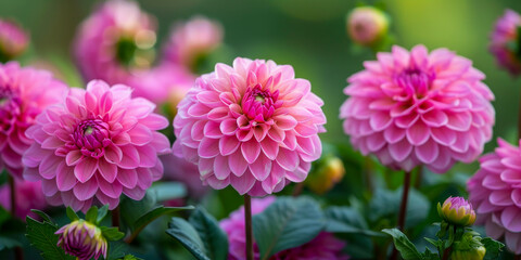 Beautiful Pink Dahlia Flowers in Full Bloom in a Lush Garden