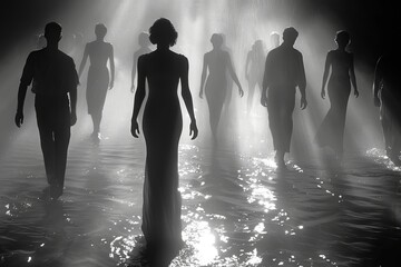 Group of People Walking in the Water