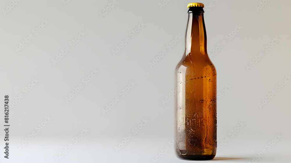 Poster glass empty beer bottle on white background : generative ai