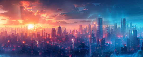 Fototapeta premium a futuristic cityscape in synthwave style,generative ai