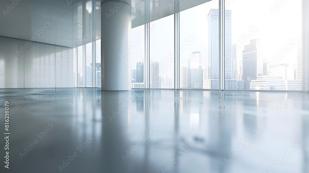 Poster modern building and empty floor with skyline : generative ai