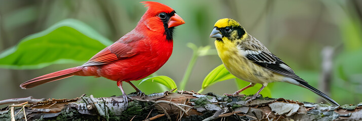 Cardinal and Goldfinch Bird in Serene Forest View - Glimpse of Wildlife