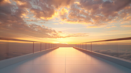 Empty square floor and bridge with sky cloud background at sunset : Generative AI