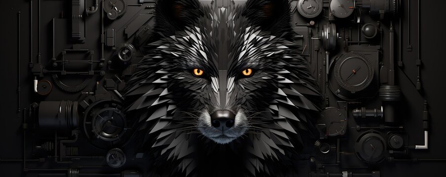Wolf flat design top view den life theme 3D render Black and white