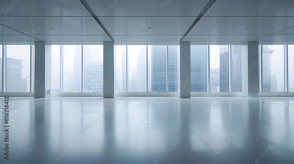 Poster modern building and empty floor with skyline : generative ai