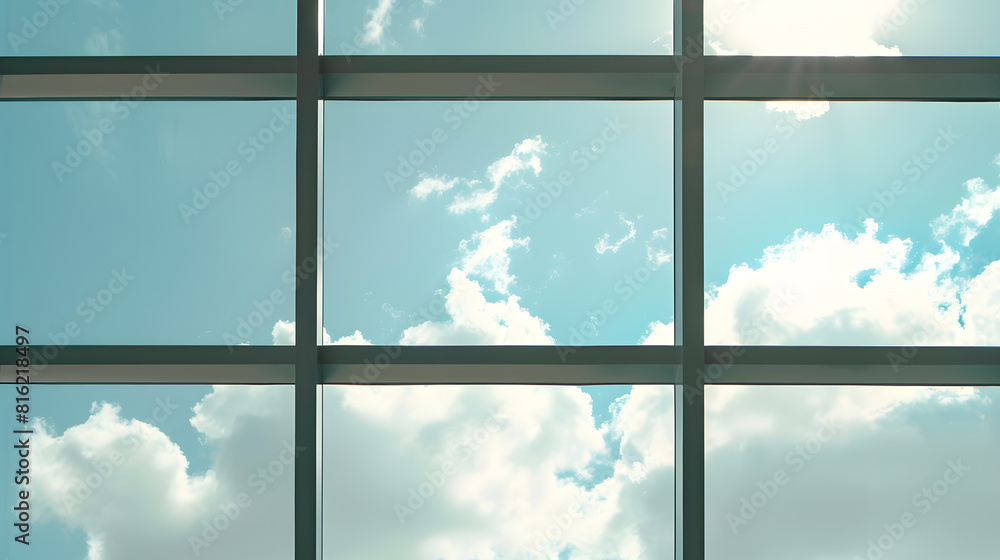 Poster through the floortoceiling windows the outdoor sky and cloudscape : generative ai