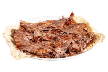 Meat doner kebab. Turkish and Middle Eastern cuisine flavors. Doner kebab isolated on white...
