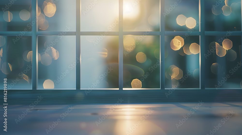 Poster blurred window background with table : generative ai