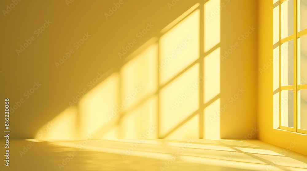 Leinwandbilder Abstract pastel yellow studio background for product presentation Empty room with shadows of window Display product with blurred backdrop : Generative AI