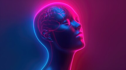Obraz premium Icon depicting a human head with neon effects and long shadow