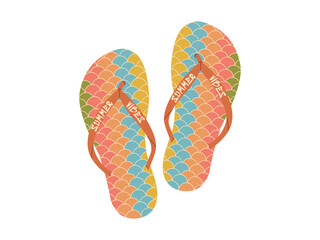 Comfortable beach pairs of shoes. Summer bright flip flops. Vector illustration