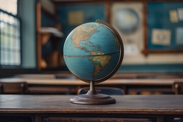 Classic globe with detailed world map on a stand