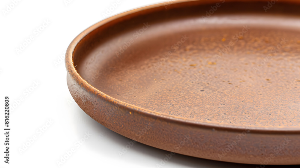 Poster side view closeup of brown ceramic plate isolated on white background with clipping path : generativ