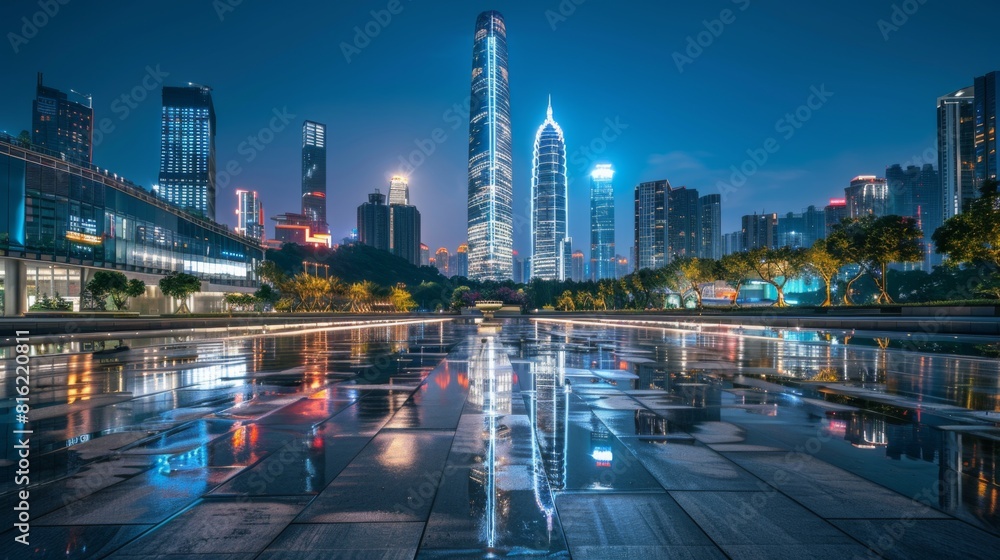 Poster light trace of modern architecture background in shenzhen financ