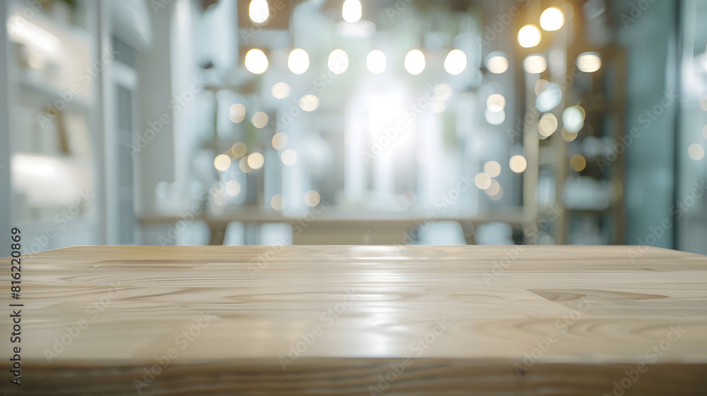 Leinwandbilder empty wooden table on background of abstract blur white interior montage product display inside and 