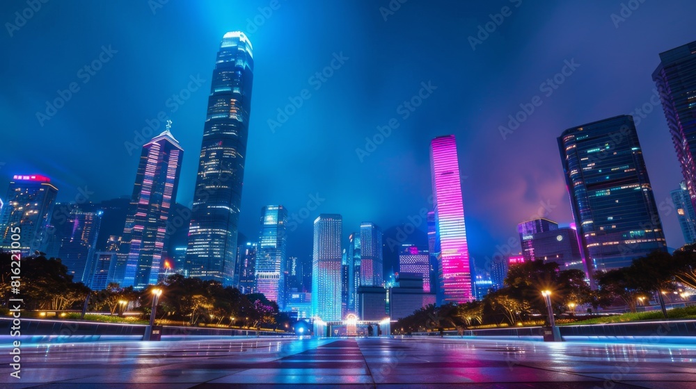 Poster light trace of modern architecture background in shenzhen financ