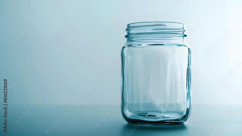 Poster Clean open empty glass jar close up view on white background : Generative AI